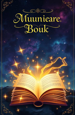 An enchanting book cover design featuring a mystical glowing book at the bottom of the scene