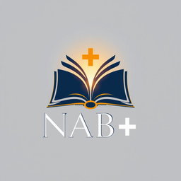 A modern and minimalistic logo design for NAB+, featuring an open book with glowing pages, showcasing a plus sign creatively integrated into the design