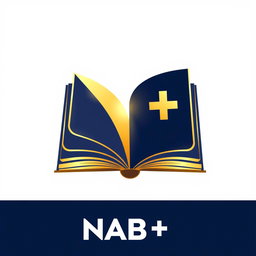 A modern and minimalistic logo design for NAB+, featuring an open book with glowing pages, showcasing a plus sign creatively integrated into the design