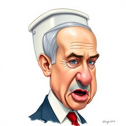 A caricature of Benjamin Netanyahu with an oversized head shaped like a toilet, showcasing exaggerated features characteristic of caricature art