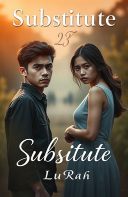 A dramatic book cover for the title "Substitute", featuring a young man and a young woman standing apart in a tense pose, symbolizing their forced marriage