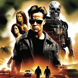 A high-definition digital art poster of the film 'Terminator: Nemesis' featuring John Connor, a man in his mid-40s, at the forefront