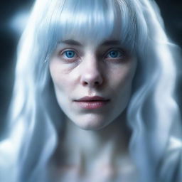 A hyper-realistic, high-quality digital art piece depicting a ghostly, female character