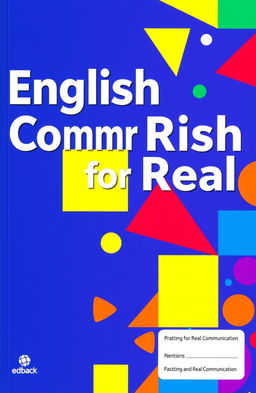 A vibrant book cover featuring colorful geometric shapes that create an engaging and modern design, showcasing the title 'English for Real Communication' prominently in bold, readable fonts