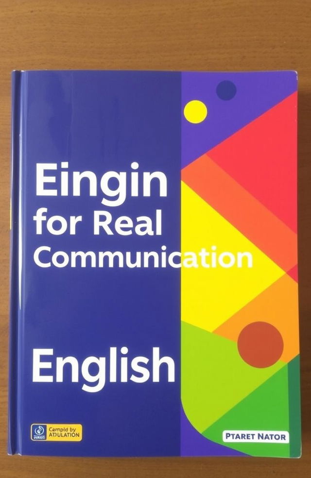 A vibrant book cover featuring colorful geometric shapes that create an engaging and modern design, showcasing the title 'English for Real Communication' prominently in bold, readable fonts