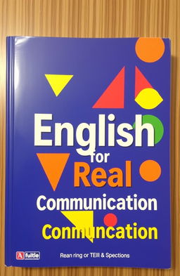 A vibrant book cover featuring colorful geometric shapes that create an engaging and modern design, showcasing the title 'English for Real Communication' prominently in bold, readable fonts