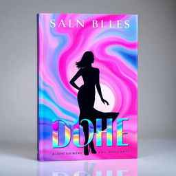 A striking book cover featuring a bold silhouette of a woman, elegantly posed against a vibrant, colorful background that blends shades of pink, blue, and purple