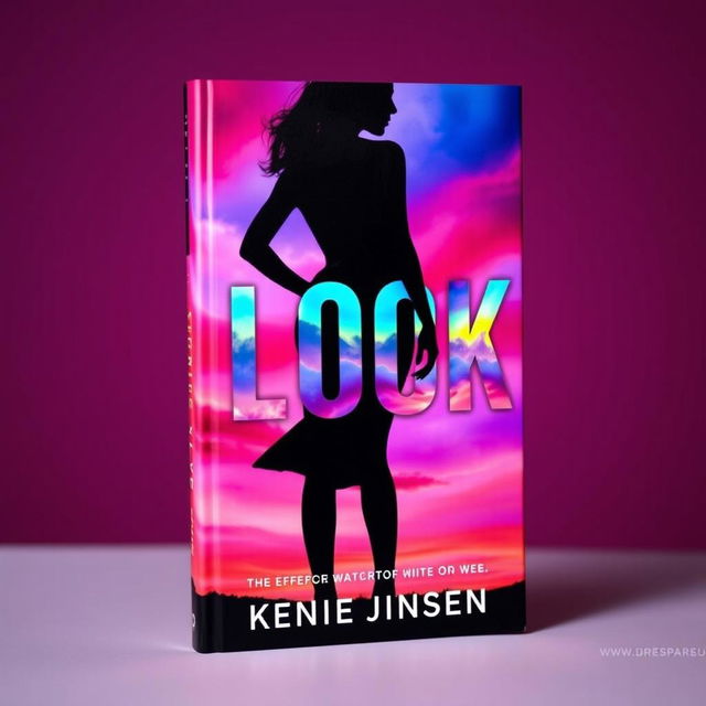 A striking book cover featuring a bold silhouette of a woman, elegantly posed against a vibrant, colorful background that blends shades of pink, blue, and purple