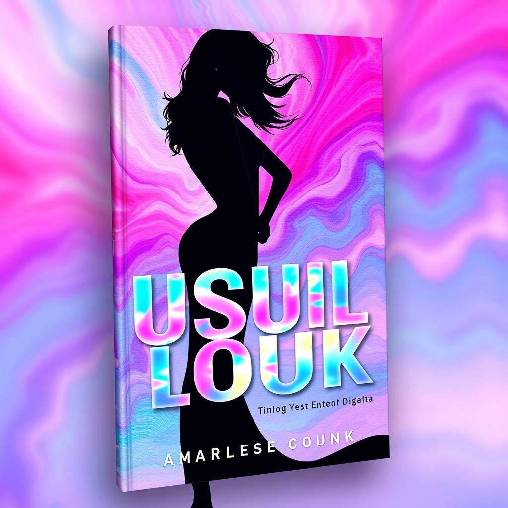 A striking book cover featuring a bold silhouette of a woman, elegantly posed against a vibrant, colorful background that blends shades of pink, blue, and purple