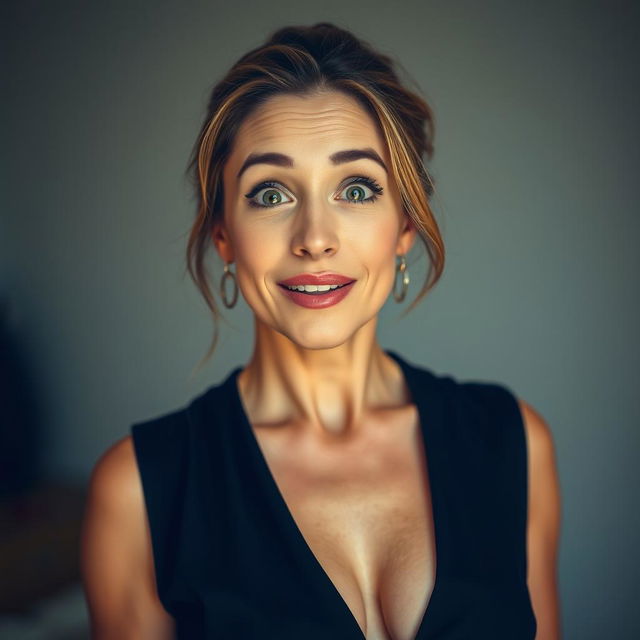 A gorgeous 40-year-old woman dressed in a sexy yet modest outfit, showcasing her attractive style without revealing any skin