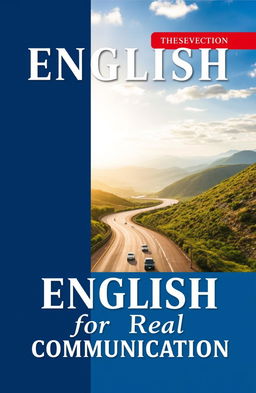 A visually striking book cover design, featuring a split design: one half in a rich, deep dark blue, the other half showcasing a stunning image of a beautiful, winding highway stretching through a picturesque landscape