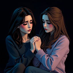 A heartfelt scene depicting two women in a romantic relationship, expressing sadness