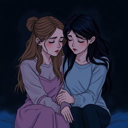 A heartfelt scene depicting two women in a romantic relationship, expressing sadness