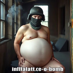 A humorous scene featuring a man wearing a Spetsnaz k6-3 helmet that completely covers his face, except for his eyes, while he sports a balaclava