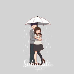 A gray and predominantly black book cover for the title 'Substitute', featuring a couple standing closely together in the rain, showcasing their love and connection