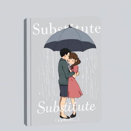 A gray and predominantly black book cover for the title 'Substitute', featuring a couple standing closely together in the rain, showcasing their love and connection