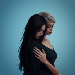 A poignant scene depicting two women as a couple, conveying a sense of sadness and emotional depth