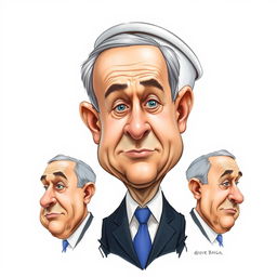 A humorous caricature of Benjamin Netanyahu, featuring a head creatively designed in the shape of a toilet, highlighting exaggerated facial features and expressions