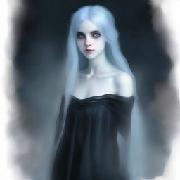 A high-quality digital art piece depicting a ghostly, ethereal young adult female