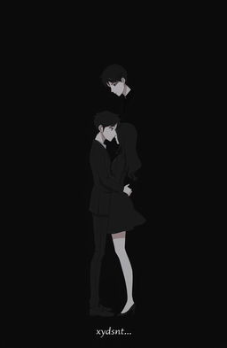 An animated scene featuring a pair of lovers standing close together under the protective shade of a male figure