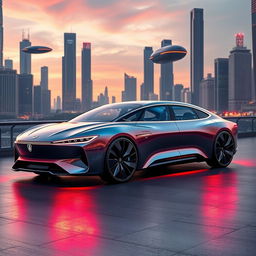 An unprecedented luxury saloon car from the future, showcasing cutting-edge design and innovative technology