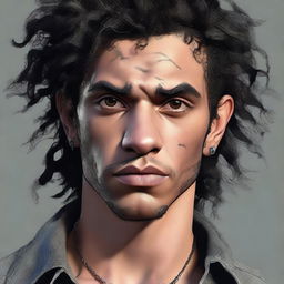 A hyper-realistic, high-quality digital art piece depicting a male character with a grunge aesthetic