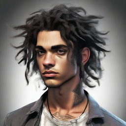 A hyper-realistic, high-quality digital art piece depicting a male character with a grunge aesthetic