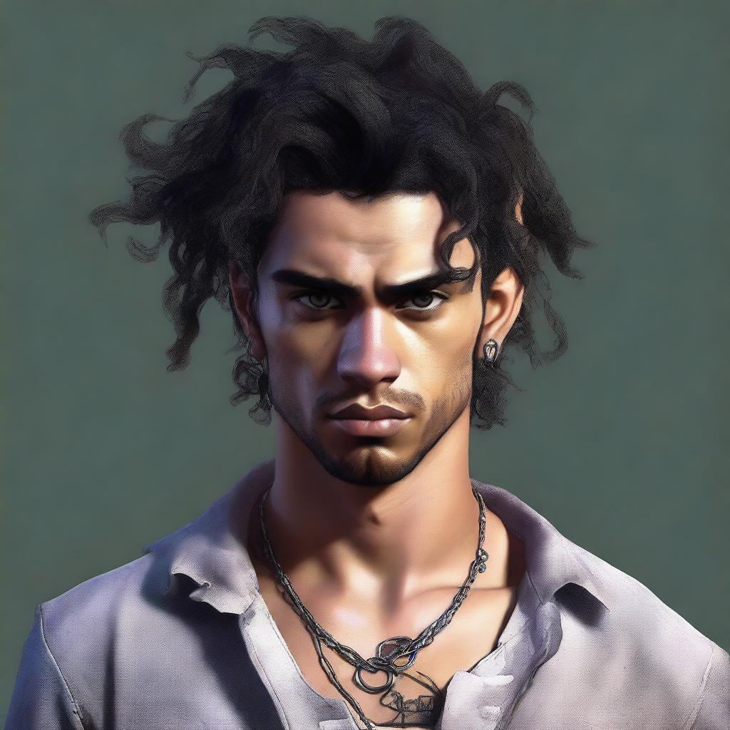 A hyper-realistic, high-quality digital art piece depicting a male character with a grunge aesthetic