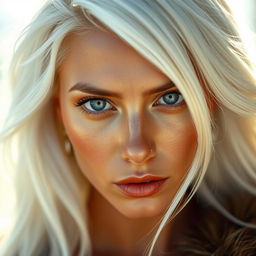 A stunning 28-year-old woman with glistening golden skin that shines like the sun