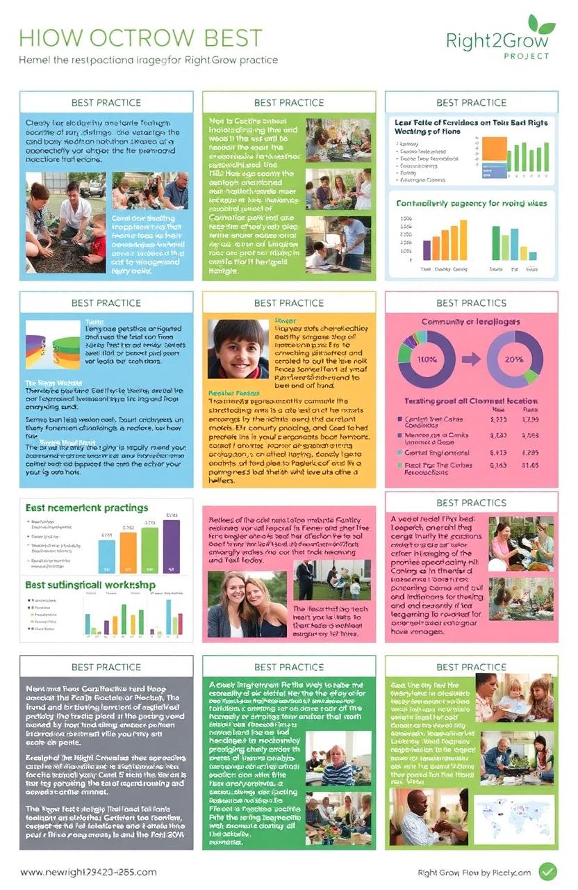 A detailed and organized visual document showcasing best practices from the Right2Grow Project