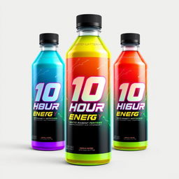 Design concept for an energy drink bottle titled '10 Hour Energy'