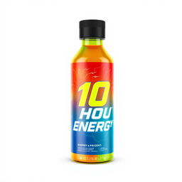 Design concept for an energy drink bottle titled '10 Hour Energy'