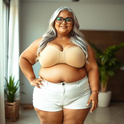A 55-year-old Indian plus-size woman, confidently embracing her identity as a cougar