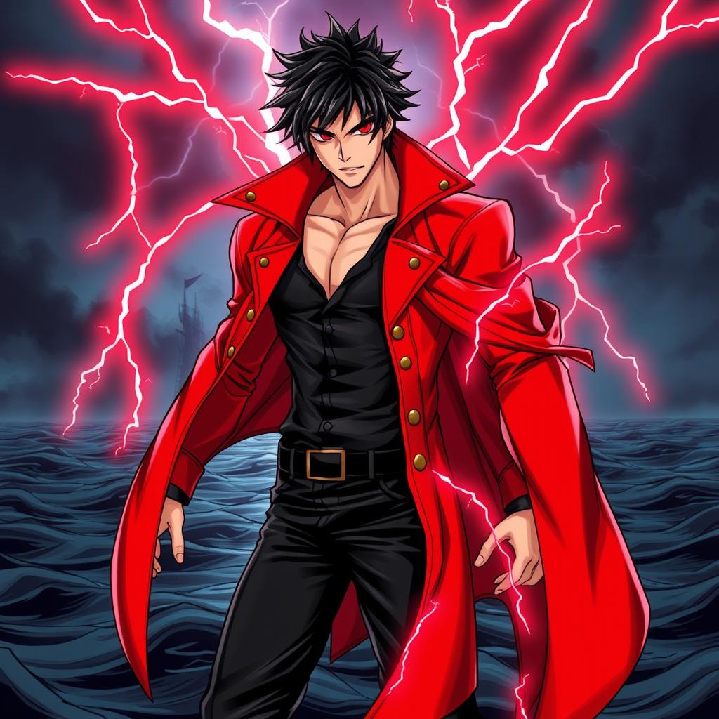 A dynamic manga-style illustration of a male pirate character