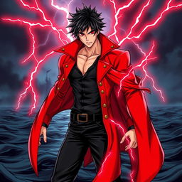 A dynamic manga-style illustration of a male pirate character