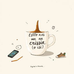A minimalist yet impactful digital illustration centered on a coffee cup that is slowly spilling its contents