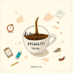 A minimalist yet impactful digital illustration centered on a coffee cup that is slowly spilling its contents