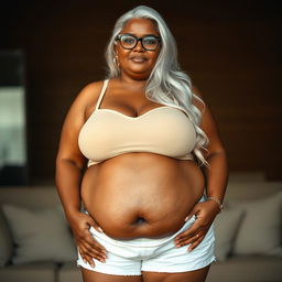 A 55-year-old dusky Indian plus-size woman, representing maturity and confidence