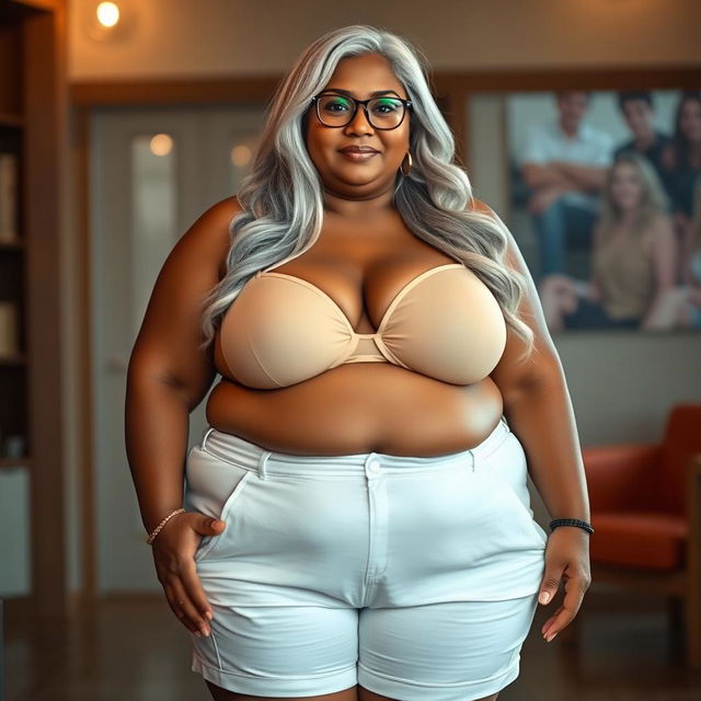 A 55-year-old dusky Indian plus-size woman, representing maturity and confidence