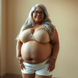 A 55-year-old dusky Indian plus-size woman, representing maturity and confidence
