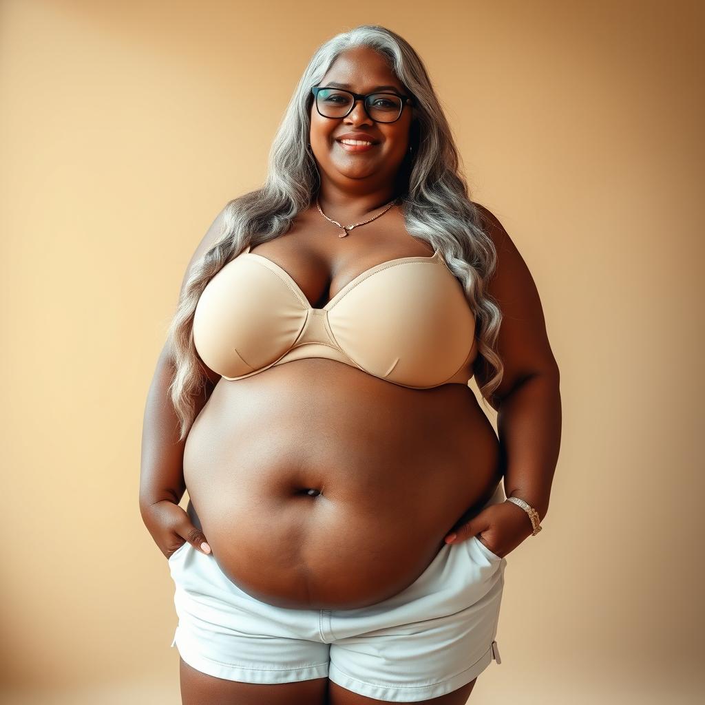 A 55-year-old dusky Indian plus-size mature woman, radiating confidence and beauty