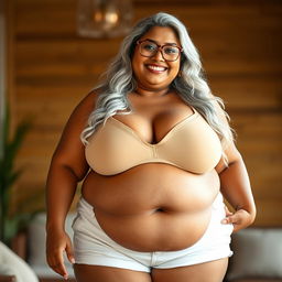 A 55-year-old dusky Indian plus-size mature woman, radiating confidence and beauty