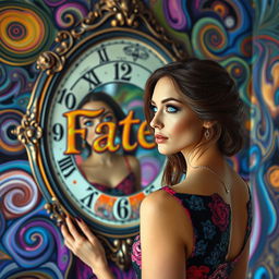 A beautiful, stunning woman with mesmerizing features stands in a psychedelic room influenced by Salvador Dali's surreal style