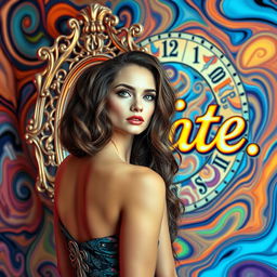 A beautiful, stunning woman with mesmerizing features stands in a psychedelic room influenced by Salvador Dali's surreal style