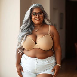 A 55-year-old dusky Indian plus-size mature woman, exuding confidence and elegance