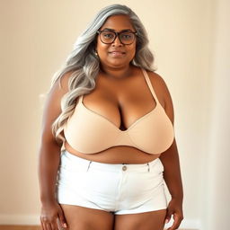 A 55-year-old dusky Indian plus-size mature woman, exuding confidence and elegance