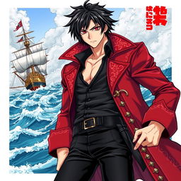 A detailed manga-style illustration of a male pirate character inspired by Japanese light novels