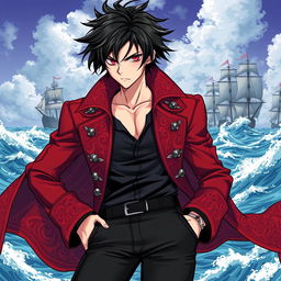 A detailed manga-style illustration of a male pirate character inspired by Japanese light novels