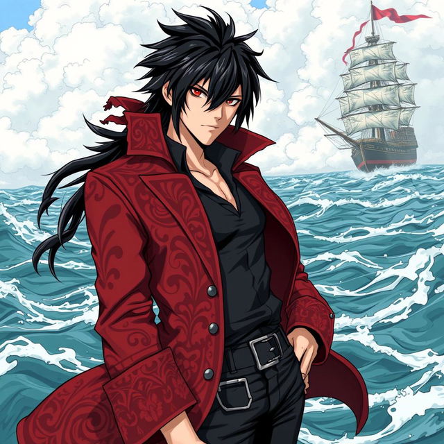 A detailed manga-style illustration of a male pirate character inspired by Japanese light novels