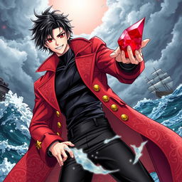 An action-packed manga-style illustration of a male pirate character inspired by light novels